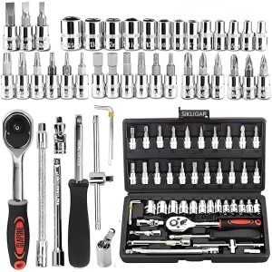 Tool Kit 46 Pcs Household | 1/4 Drive Socket Screwdriver Wrench Set for Bike, Car Repairs & More Spanner & Socket Set All Size Tool Kit Goti Pana Perfect for DIY Enthusiasts, Black